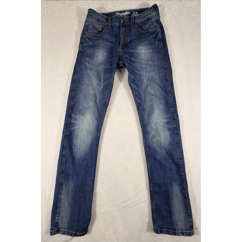 Wrangler Retro Jeans Men's 29x34 Blue Slim Straight Fit Distressed Denim Western